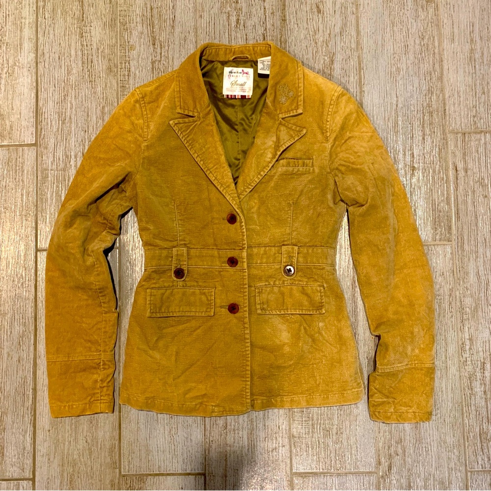 Triple Five Soul Women's Jacket Blazer Brown Size S Snap Buttons Embroider Roses